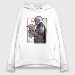 Женское худи Oversize хлопок Беби Йода и Мандалорец