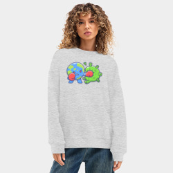 Женский свитшот oversize без начеса хлопок Удар по вирусу - фото 2