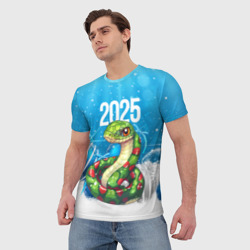 Мужская футболка 3D Новогодняя праздничная змея - фото 2