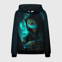 Мужская толстовка 3D Котоматрица: кот хакер за работой