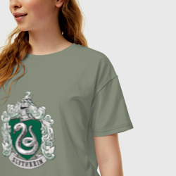 Женская футболка хлопок Oversize Герб Слизерина - фото 2