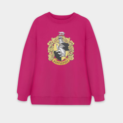 Женский свитшот oversize без начеса хлопок Hufflepuff факультет университета Хогвартс с барсуком