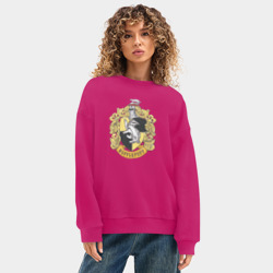 Женский свитшот oversize без начеса хлопок Hufflepuff факультет университета Хогвартс с барсуком - фото 2