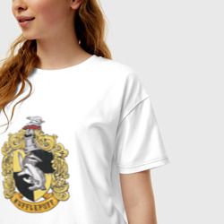 Женская футболка хлопок Oversize Hufflepuff факультет университета Хогвартс с барсуком - фото 2
