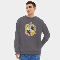 Мужской свитшот oversize без начеса хлопок Hufflepuff факультет университета Хогвартс с барсуком - фото 2
