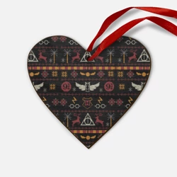 Деревянная игрушка Сердце Новогодний паттерн - Гарри Поттер