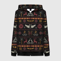 Женская толстовка 3D на молнии Новогодний паттерн - Гарри Поттер