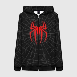 Женская толстовка 3D на молнии Логотип паука на фоне паутины косплей костюм Моралеса чёрный 