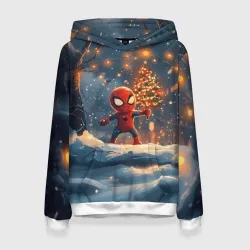 Женская толстовка 3D Маленький человек-паук держит елку