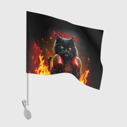 Флаг для автомобиля Кошка боксер в огне