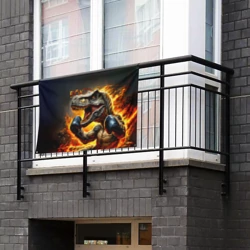 Флаг-баннер Динозавр боксер в огне - фото 2