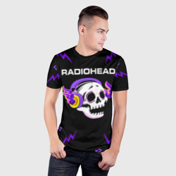 Мужская футболка 3D Slim Radiohead неоновый череп - фото 2