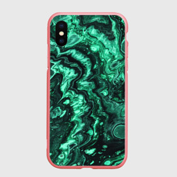 Чехол для iPhone XS Max матовый Малахитовая текстура - жидкий арт