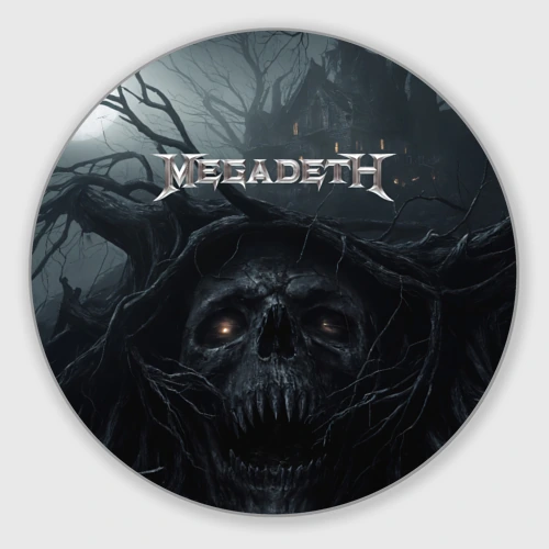 Круглый коврик для мышки Megadeth череп под деревом
