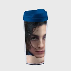 Термокружка-непроливайка Timothe Chalamet on a pink background