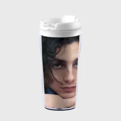 Термокружка-непроливайка Timothe Chalamet on a pink background