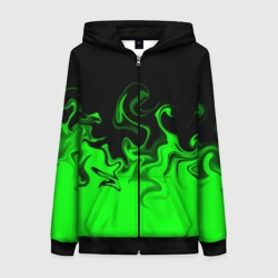 Женская толстовка 3D на молнии Абстрактный зеленый огонь
