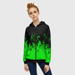 Женская толстовка 3D на молнии Абстрактный зеленый огонь - фото 2