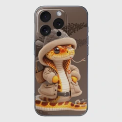 Чехол для iPhone 16 Pro Max силиконовый с защитой камеры Змея в пальто