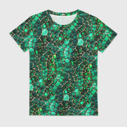 Женская футболка 3D Змеиная зелёная кожа