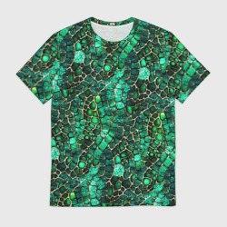 Мужская футболка 3D Змеиная зелёная кожа