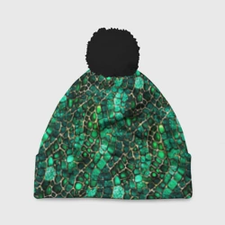 Шапка 3D c помпоном Змеиная зелёная кожа