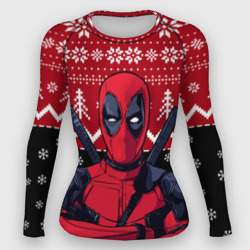 Женский рашгард 3D Дэдпул новогодний узор