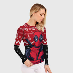 Женский рашгард 3D Дэдпул новогодний узор - фото 2