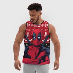 Мужская спортивная майка 3D Дэдпул новогодний узор - фото 2