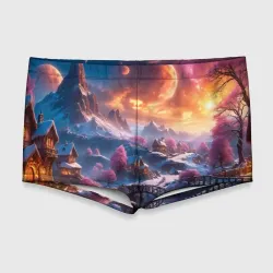 Мужские купальные плавки 3D Fantasy river village