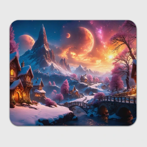 Прямоугольный коврик для мышки Fantasy river village