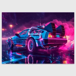 Поздравительная открытка Delorean - back to the future  neon