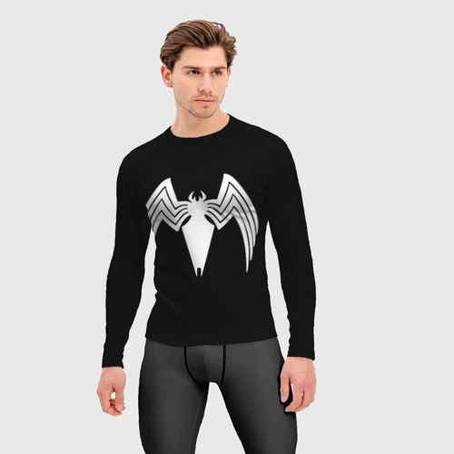 Мужской рашгард 3D с принтом Venom - spider logo, фото на моделе #1