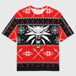 Мужская футболка oversize 3D Ведьмак новогодний ugly свитер