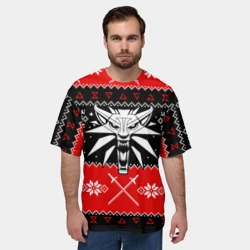 Мужская футболка oversize 3D Ведьмак новогодний ugly свитер - фото 2
