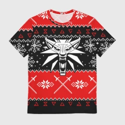 Мужская футболка 3D Ведьмак новогодний ugly свитер