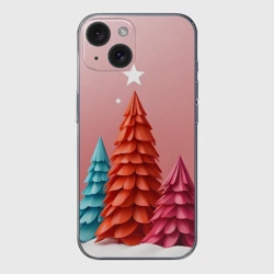 Чехол для iPhone 15 силиконовый с защитой камеры Новогодние ели