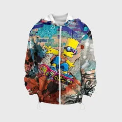 Детская куртка 3D Bart Simpson on a skateboard - graffiti