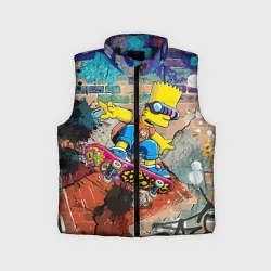 Детский жилет утепленный 3D Bart Simpson on a skateboard - graffiti