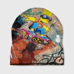 Шапка 3D Bart Simpson on a skateboard - graffiti