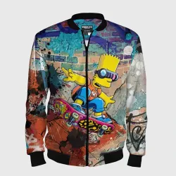 Мужской бомбер 3D Bart Simpson on a skateboard - graffiti