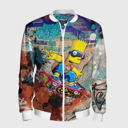Мужской бомбер 3D Bart Simpson on a skateboard - graffiti