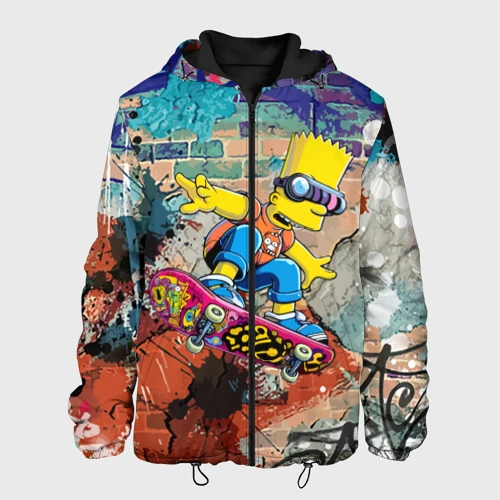 Мужская куртка 3D Bart Simpson on a skateboard - graffiti