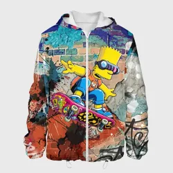 Мужская куртка 3D Bart Simpson on a skateboard - graffiti
