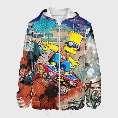 Мужская куртка 3D Bart Simpson on a skateboard - graffiti