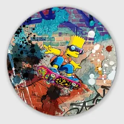 Круглый коврик для мышки Bart Simpson on a skateboard - graffiti