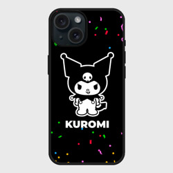 Чехол силиконовый для Apple iPhone 15 матовый Kuromi конфети