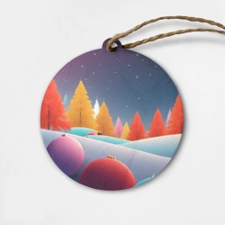 Деревянная игрушка круг Яркие новогодние елки