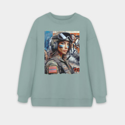 Женский свитшот oversize без начеса хлопок Крутая девчонка пилот ВВС