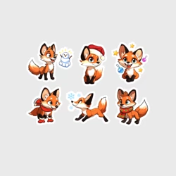 Набор наклеек Лисий новый год - милые 